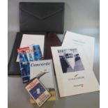 Two Concorde souvenir flight wallets containing ephemera, pen etc. Together with a video of '