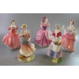 Royal Doulton bone china figurines, to include: 'Ballad Sesser', 'Dawn', 'Lady Pamela', 'Country