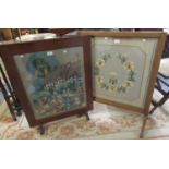 Two early 20th century framed tapestry fire screens with cottage and floral designs. (2) (B.P. 21% +