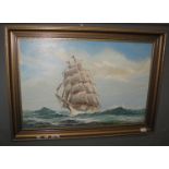 W.H.S Jackman, modern furnishing oil of a ship in choppy sea, gilt frame. (B.P. 21% + VAT)