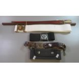 British Officer's leather covered swagger stick together with two brass mounted mahogany shot gun