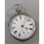 Larger silver keyless lever open faced pocket watch marked J.H Cross of Brigg, having Roman numerals