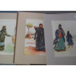 Group of assorted costume prints, unframed, Middle Eastern Tribal figures. Printed in The