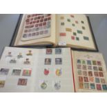 All world selection of stamps in two old albums, stockbook and exercise books, 100s of stamps,