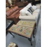Early 20th century upholstered two seater piano stool on cabriole legs and pad feet, together with