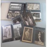 Album of black and white original sporting postcards, to include: tennis Lampeter College, Wimbledon