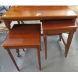 Reproduction mahogany finish swivel games/card table, with a nest of two tables on wheels. (B.P. 21%
