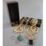 Two assimilated pearl necklaces and a pendant, silver ring etc. (B.P. 21% + VAT)