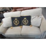 Modern upholstered two seater sofa bed with cushions. (B.P. 21% + VAT)