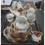 Tray of Royal Albert English fine bone china 'Old Country Roses' design items to include; teapot,