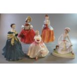 Five Royal Doulton bone china figurines, to include: The Nursery Rhymes Collection 'Little Miss