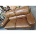 Tan leather modern upholstered two seater sofa. (B.P. 21% + VAT)