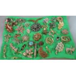 Collection of vintage and other brooches, varying designs including: lizard, flowers, eagle etc. (