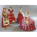 Four Royal Doulton bone china figurines, to include: 'Pauline', 'Old Country Roses', 'Victoria'