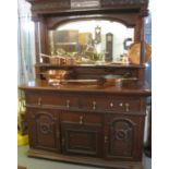 Late Victorian mahogany mirror back sideboard with ornate carved decoration. (B.P. 21% + VAT)