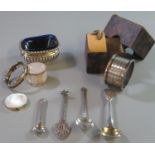 Bag of assorted silver and other items to include; silver salt, napkin ring, salt spoons etc. (B.