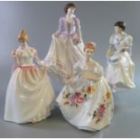 Four Royal Doulton bone china figurines, to include: 'Gift of Love', 'Jean', 'Suzanne' and '