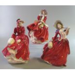 Three Royal Doulton bone china figurines, to include: 'Louise', 'Autumn Breezes' and 'Top O' The