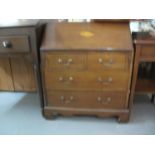 Edwardian mahogany inlaid fall front bureau, having a bank of two short and two long drawers on