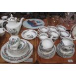 Two trays of Argyle English bone china items to include; coffee pot, teacups, bowls, plates, milk