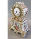Continental porcelain two train balloon shaped clock with white enamel Roman face and overall gilded
