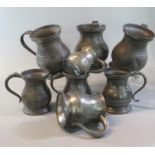 Collection of eight 19th century pewter pot bellied tankards, one marked 'Gaskell & Chambers' of