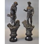 Pair of early 20th Century French spelter figurines, both on ebonised socle bases. (2) (B.P. 21% +