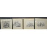 J.R. Long, a set of four pencil sketches to include woodland, architectural and other scenes.