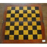 Probably 19th century mahogany and mixed woods folding chess board with brass hinges. 56x56cm