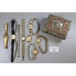 Collection of Lady's wristwatches in a jewellery casket. (B.P. 21% + VAT)