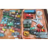 Two trays of vintage diecast play worn vehicles, appearing to be mainly Dinky, including: Super