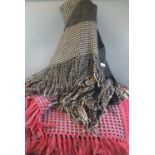 Vintage Welsh woollen fringed edged honeycomb blanket, together with a woollen