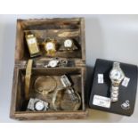 Modern Swansea City wristwatch in original box together with a wooden casket comprising assorted