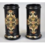 Pair of 19th Century papier mache cylindrical vases by Jennings & Betteridge. 14cm high approx.