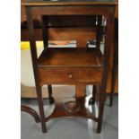 19th century mahogany lamp table/bedside cabinet, having glass top above an under tier, single