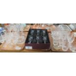 Three trays of glassware to include: two Redhouse Collection by Stuart Crystal sets of six wine