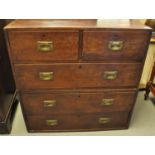 19th century mahogany two stage campaign straight front chest of two short and three long drawers