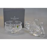 Pair of Waterford crystal glass swans, together with a Waterford lead crystal footed bowl in