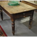 Victorian pine double drawer farmhouse table on baluster turned legs.
