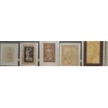 Collection of seven nude studies of women, to include: beach scenes etc. Pencil and watercolours,