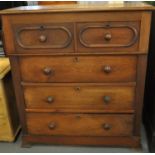 19th century American Red Walnut straight front chest of two short and three long drawers