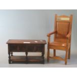 Miniature oak Eisteddfod chair, the plaque marked 1987 Abergorlech, together with another