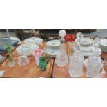Two trays of glassware to include: five moulded and cut glass decanters with stoppers; one a ship'