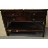 19th century mahogany inlaid side table having an arrangement on three drawers with under tier on