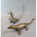 Brass study of a lizard, together with another brass study of a chameleon and a brass probably Asian