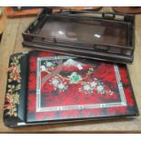 Japanese design lacquered photo album and a Chinese hardwood tray. (B.P. 21% + VAT)