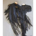 Black Victorian beaded short cape, together with a Victorian black silk shawl with tassels. (2) (B.