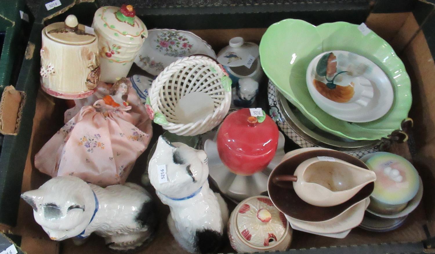 Two boxes of assorted china to include: various preserve jars; Royal Staffordshire, Price etc,