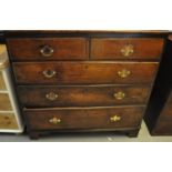 19th century oak straight front chest of two short and three long drawers having replacement brass