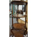 Victorian walnut three tier circular whatnot on shaped legs. 80cm approx. (B.P. 21% + VAT)